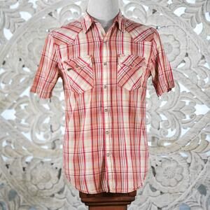 Levi’s Plaid Western Snap Shirt Men’s M Short Sleeve Pearl Snaps Red
